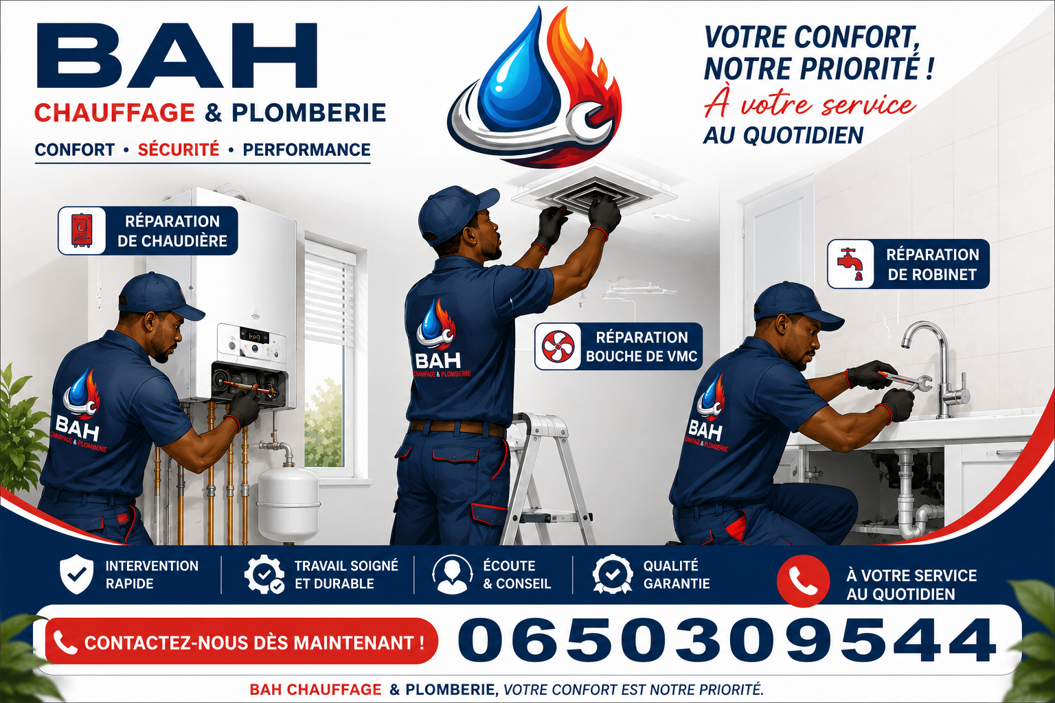 BAH Chauffage & Plomberie — Votre confort, notre priorité — 06 50 30 95 44